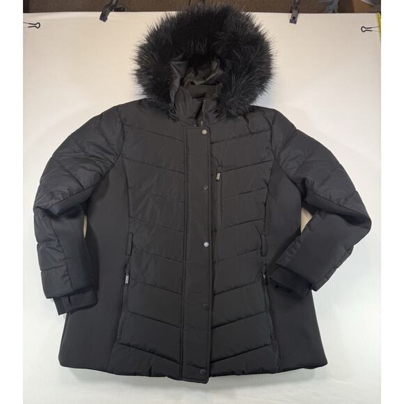 London Fog Womens Coat Black XXL Puffer Faux Fur Detachable Hood Jacket - Picture 1 of 9